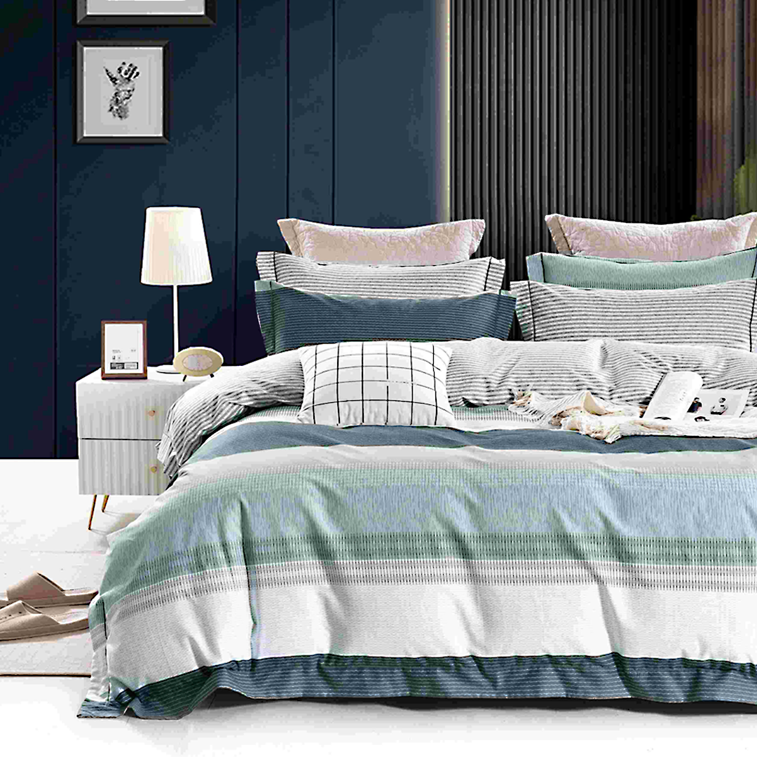 Wavy Stripe Cotton Printed Fitted Sheet Set MAJUHOME eStore