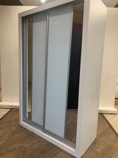 4' 2 Sliding Door Wardrobe (White) (Mirror)