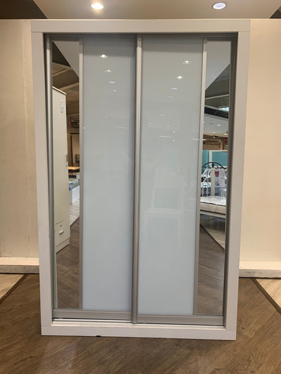 4' 2 Sliding Door Wardrobe (White) (Mirror)