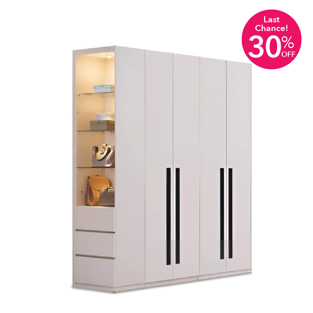 ALABASTER 6 Feet Wardrobe with Side Cabinet