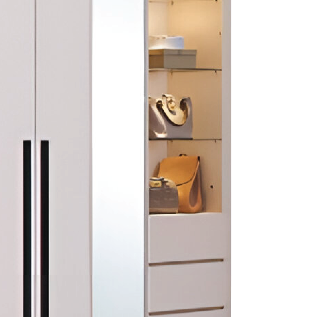 ALABASTER Wardrobe with Side Cabinet & Mirror