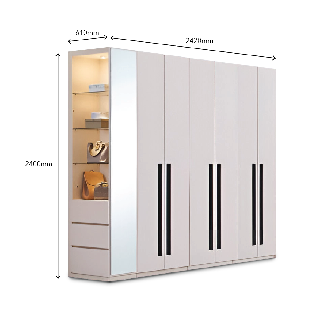 ALABASTER Wardrobe with Side Cabinet & Mirror