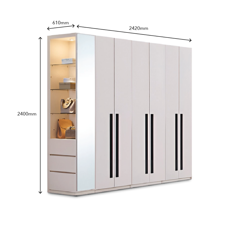 ALABASTER Wardrobe with Side Cabinet Mirror MAJUHOME eStore