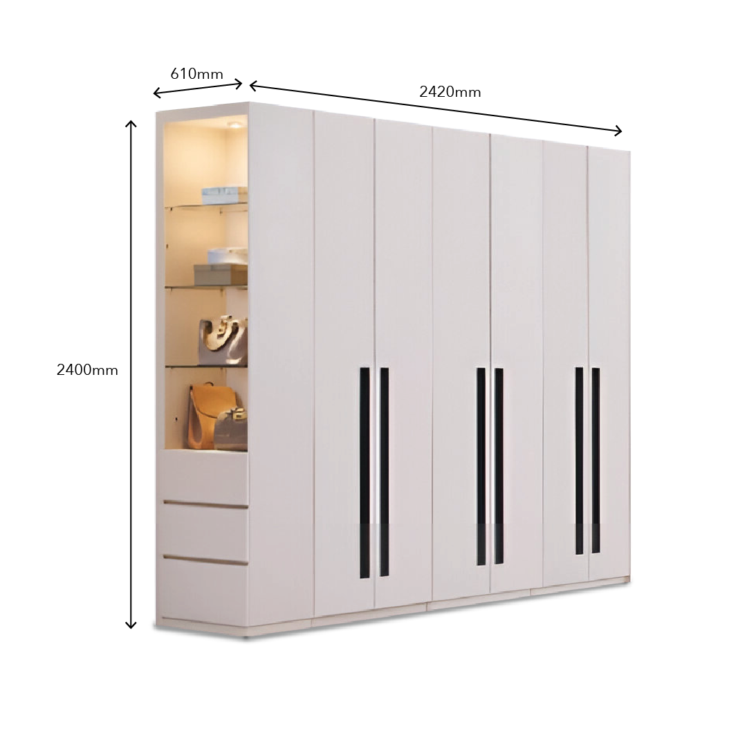 ALABASTER Wardrobe with Side Cabinet & Mirror