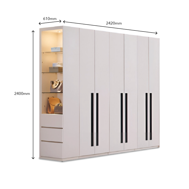 ALABASTER Wardrobe with Side Cabinet & Mirror