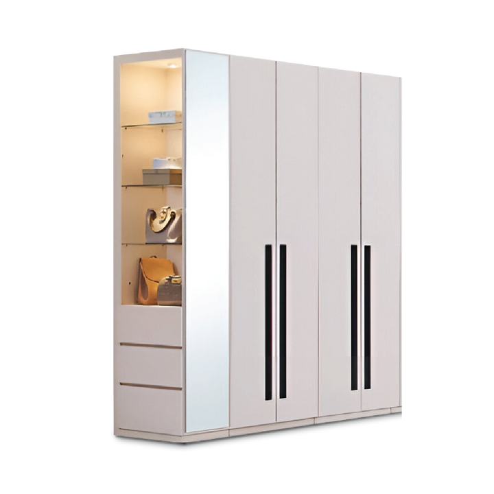 ALABASTER Wardrobe with Side Cabinet & Mirror