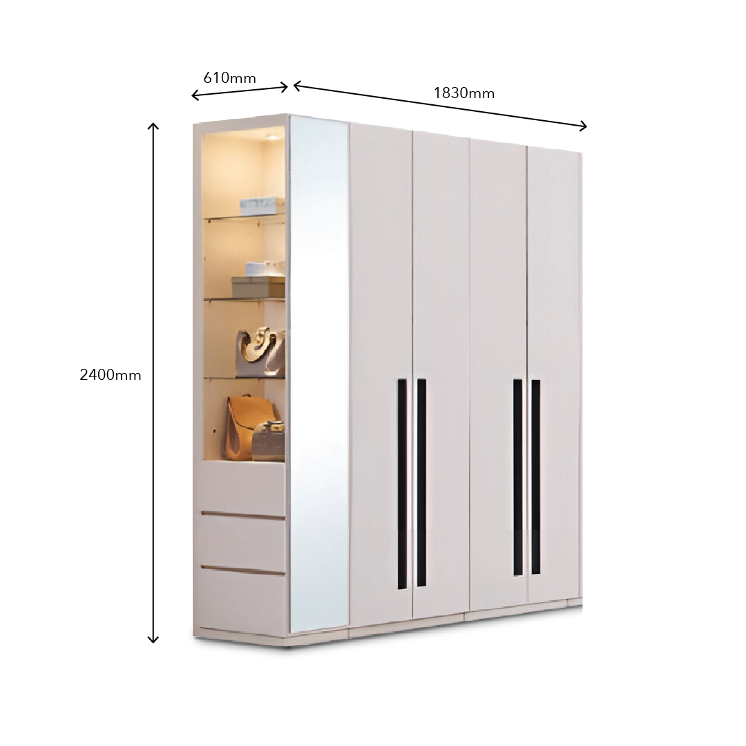 ALABASTER Wardrobe with Side Cabinet & Mirror