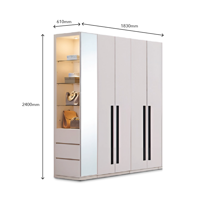 ALABASTER Wardrobe with Side Cabinet & Mirror