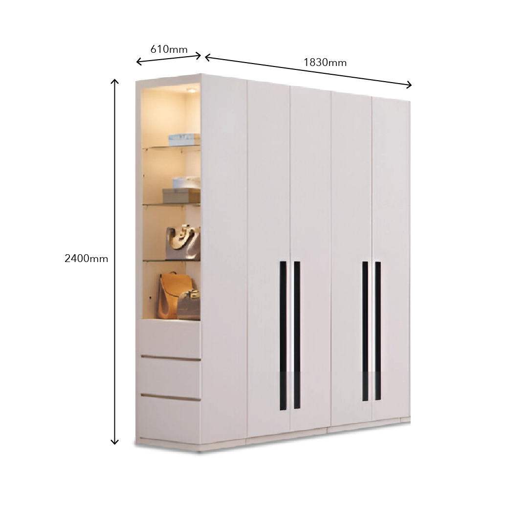 ALABASTER Wardrobe with Side Cabinet & Mirror