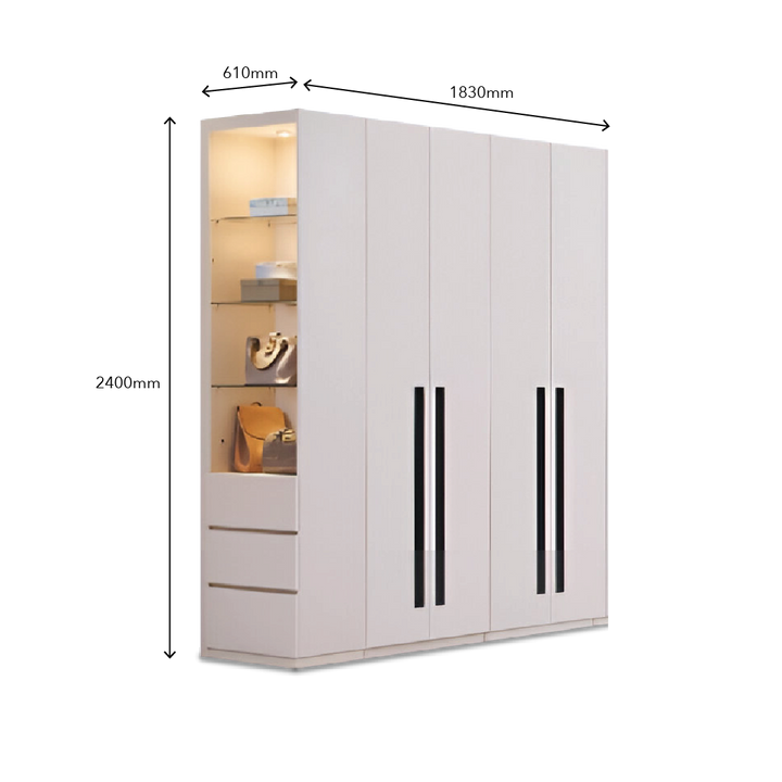 ALABASTER Wardrobe with Side Cabinet & Mirror