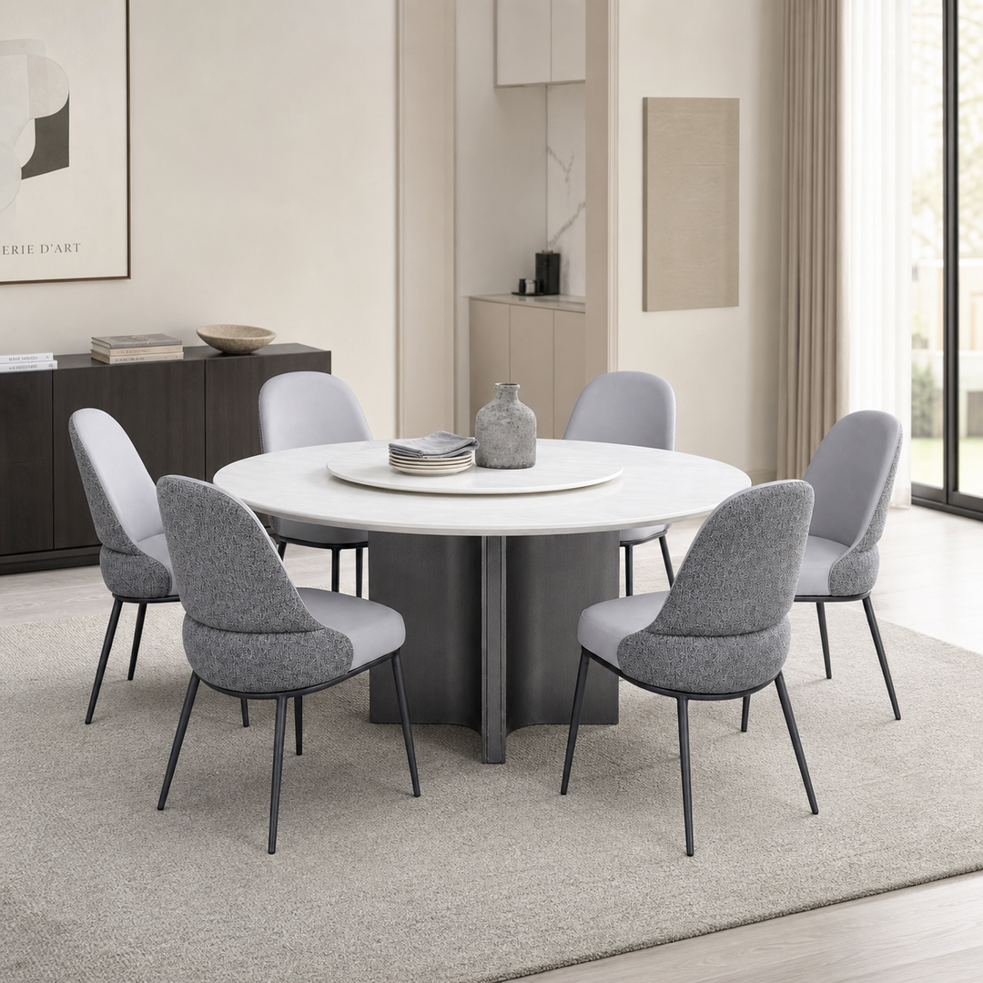 AKSA Round Natural Marble Dining Set