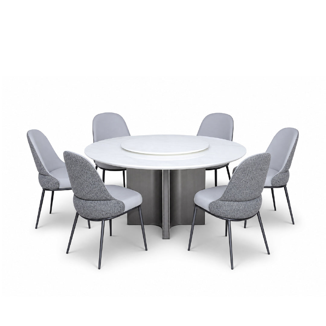 AKSA Round Natural Marble Dining Set