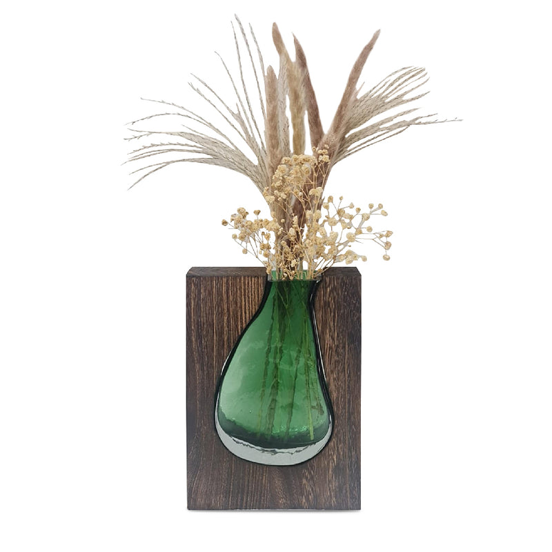 ANJO Green Glass Vase with Wood