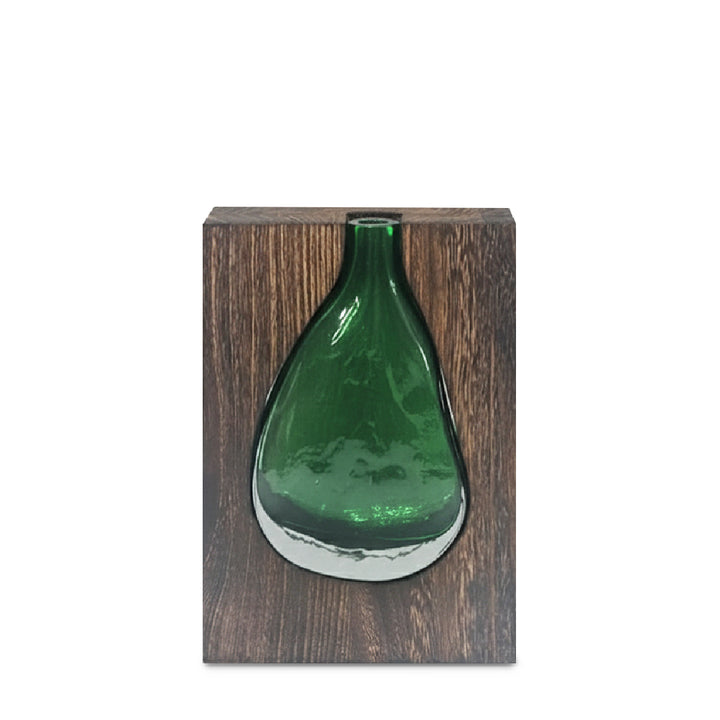 ANJO Green Glass Vase with Wood