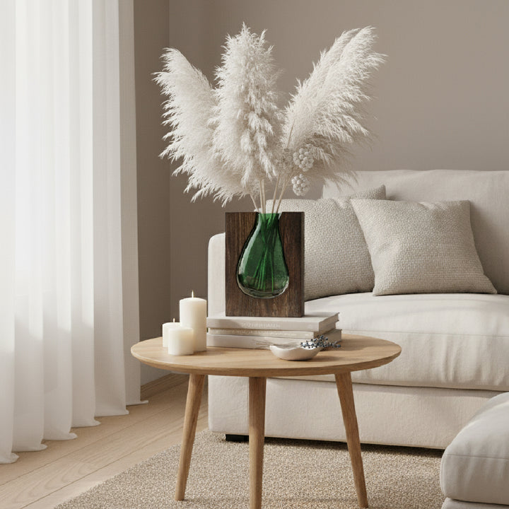 ANJO Green Glass Vase with Wood