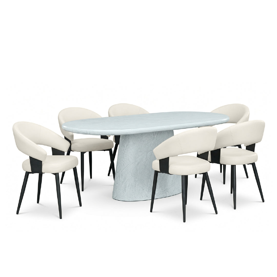ASTAKA Oval Marble Dining Set