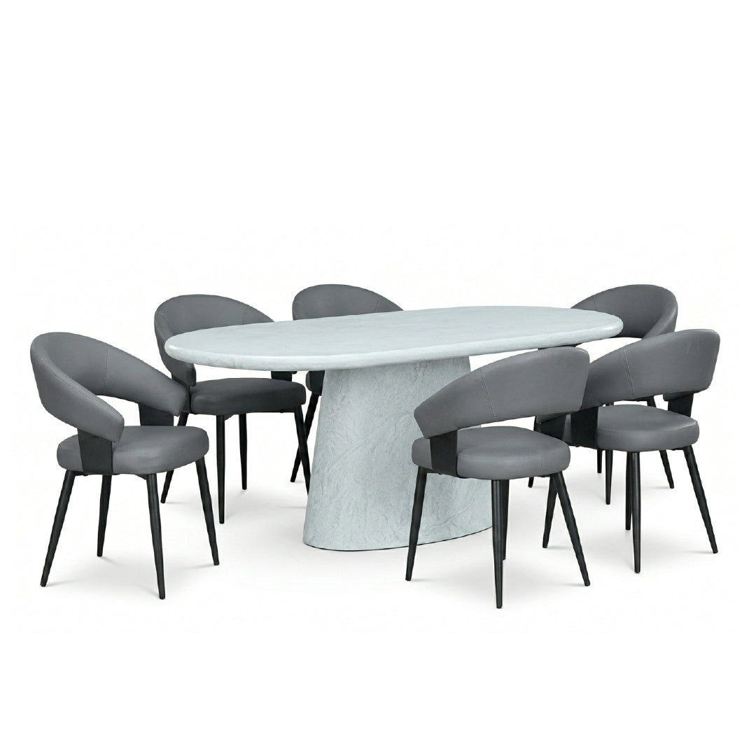ASTAKA Oval Marble Dining Set