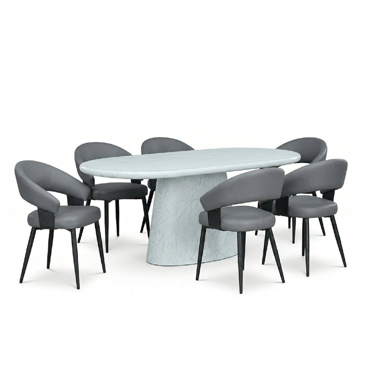 ASTAKA Oval Marble Dining Set