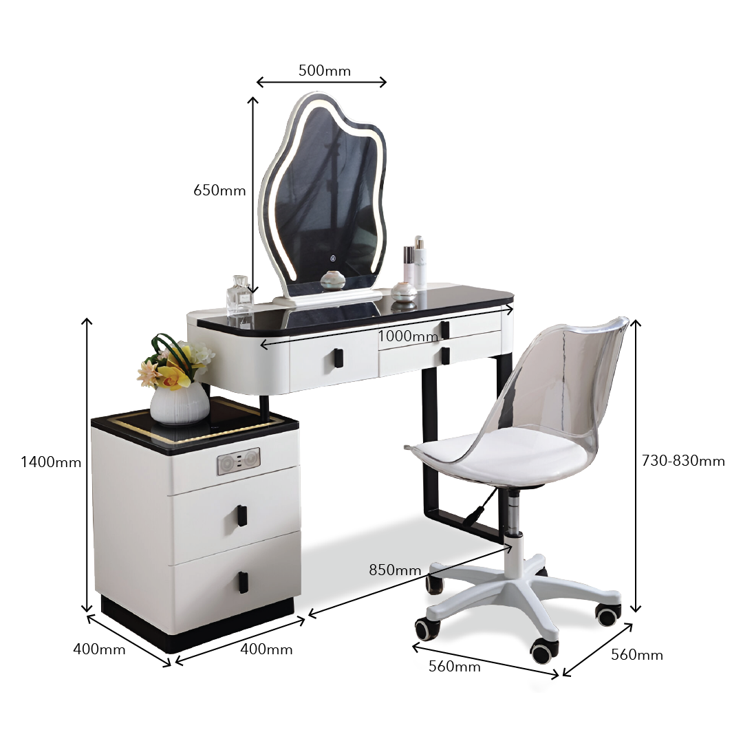 BERTHENY LED Mirror Dresser with Chair