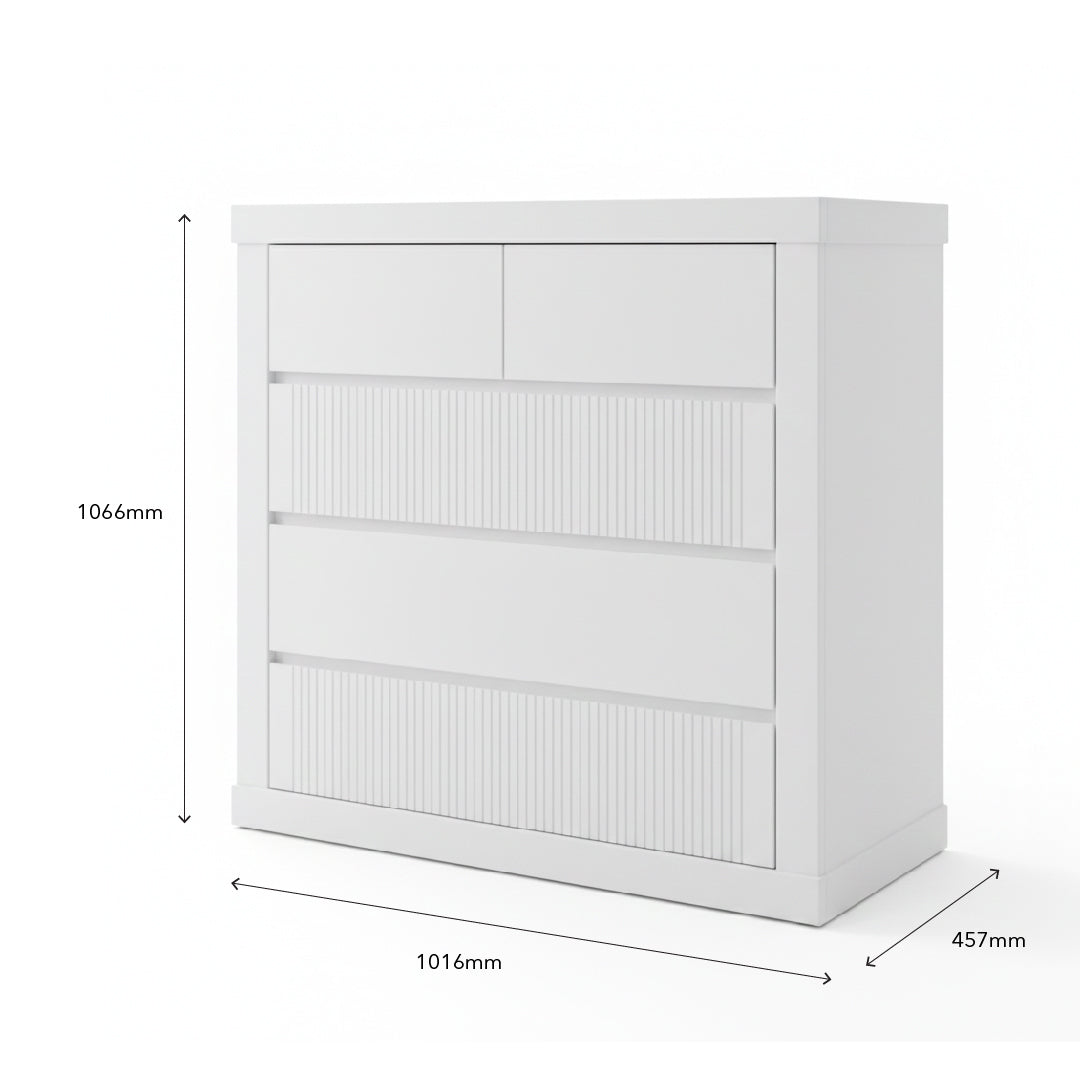 BEXLEY 5 Drawer Wood Chest of Drawers White