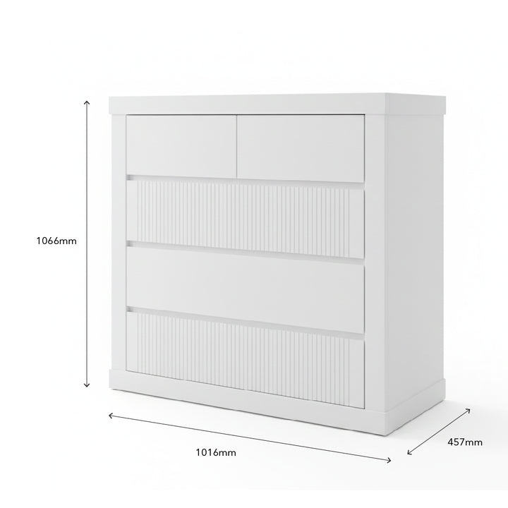 BEXLEY 5 Drawer Wood Chest of Drawers White
