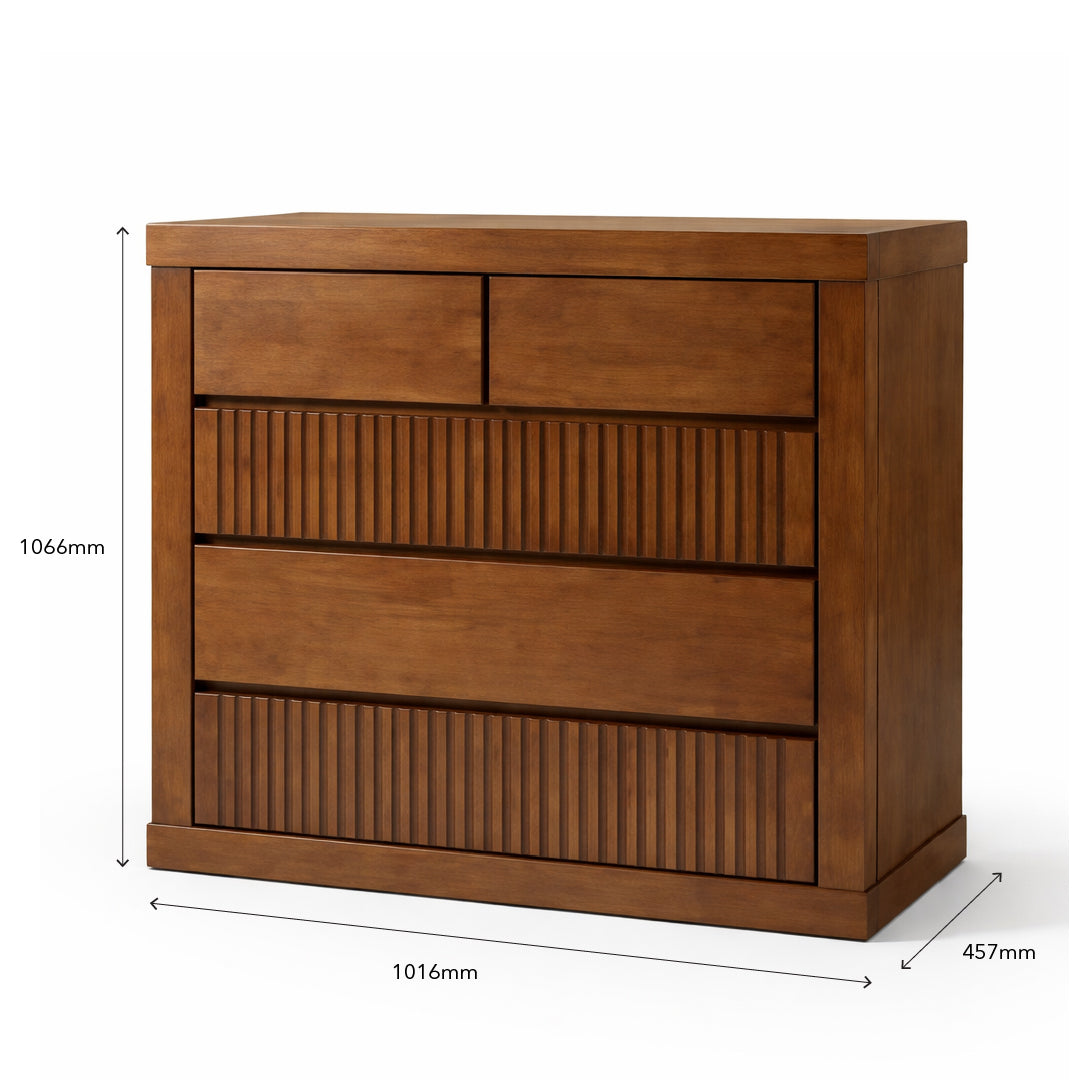 BEXLEY 5 Drawer Wood Chest of Drawers Walnut