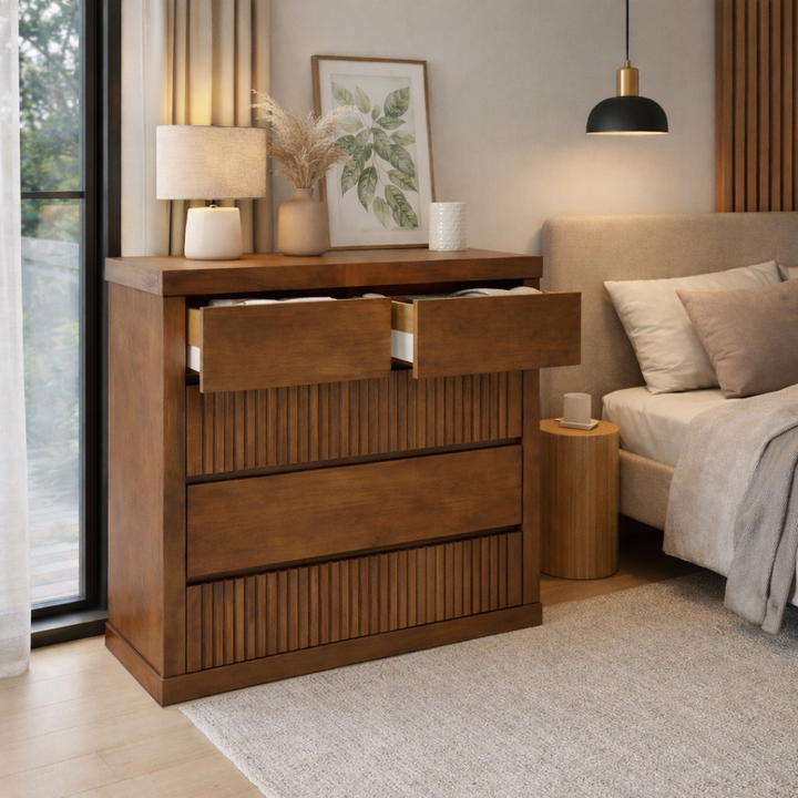 BEXLEY 5 Drawer Wood Chest of Drawers Walnut