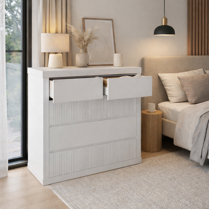 BEXLEY 5 Drawer Wood Chest of Drawers White