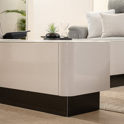 BREY Tempered Glass TV Cabinet & Coffee Table with Shoe Cabinet