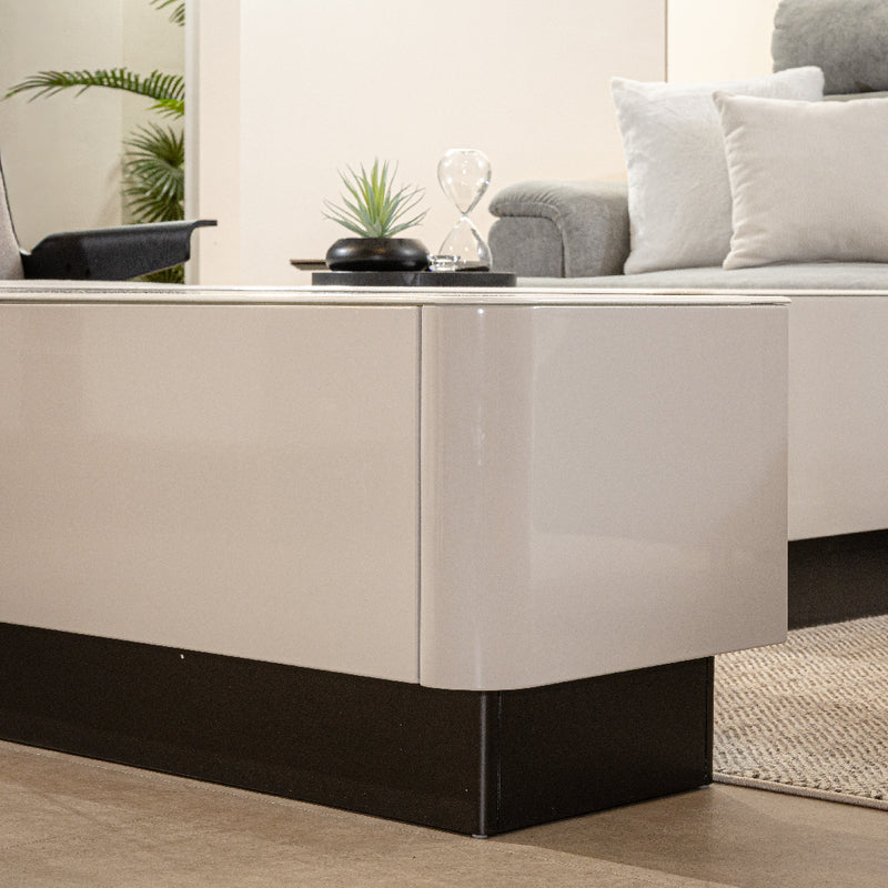 BREY Tempered Glass TV Cabinet & Coffee Table with Shoe Cabinet