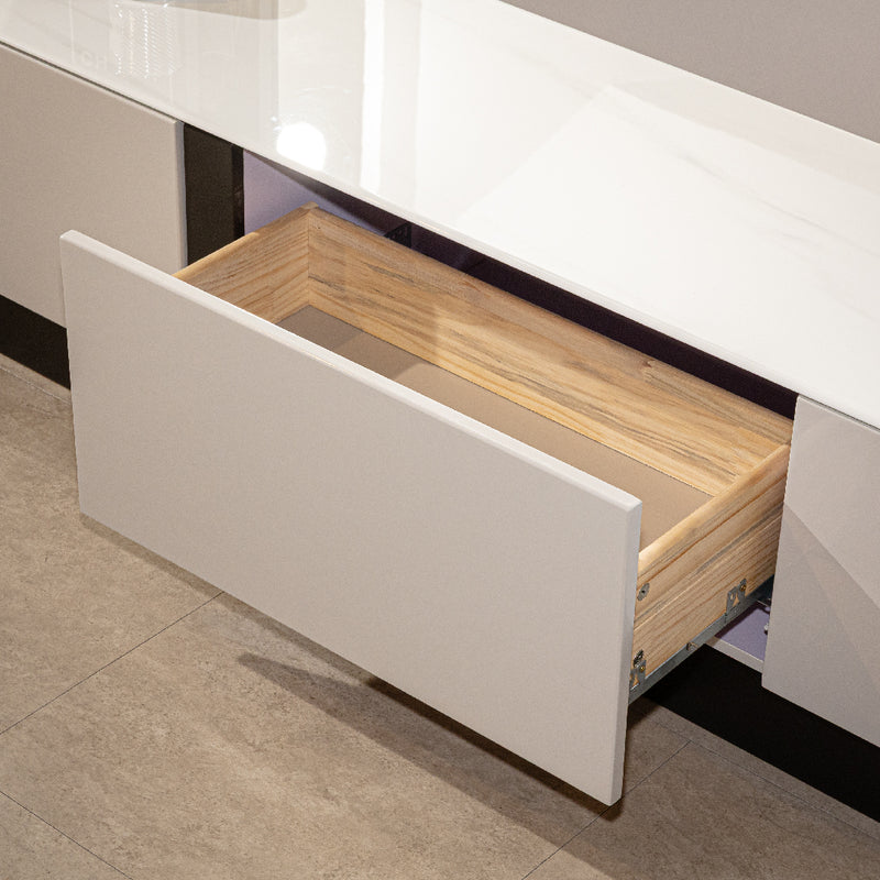 BREY Tempered Glass TV Cabinet & Coffee Table with Shoe Cabinet