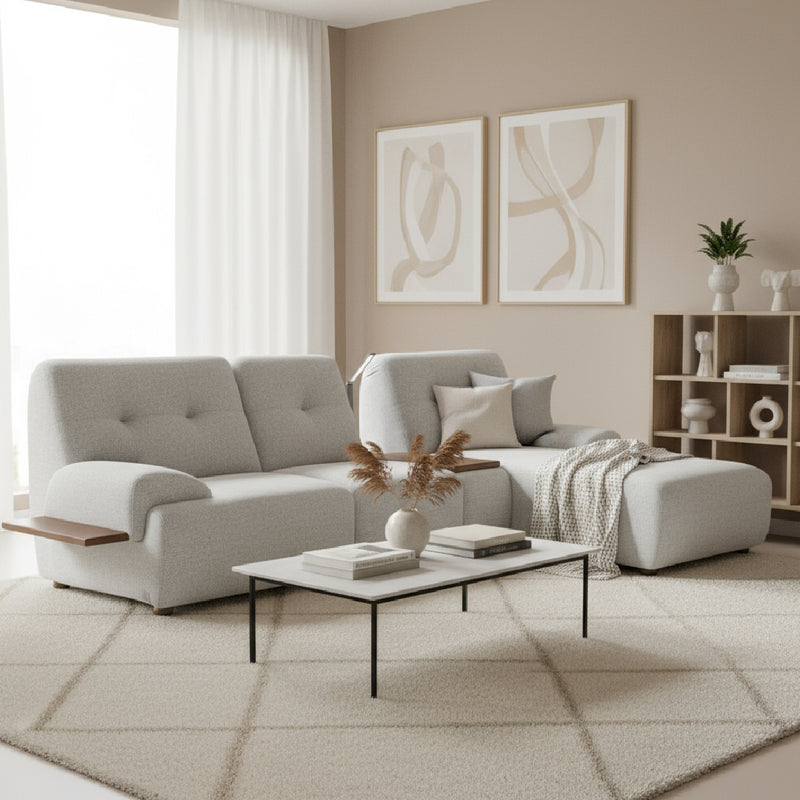 COEY L Shape Sofa with Console Table Pastel Grey