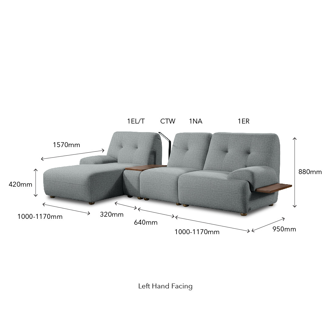 COEY L Shape Sofa with Console Table Dark Slate Grey