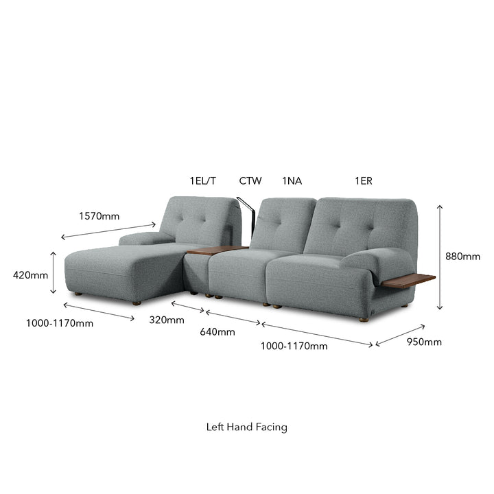 COEY L Shape Sofa with Console Table Dark Slate Grey