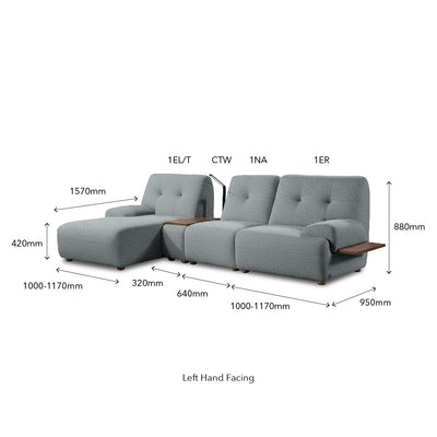COEY L Shape Sofa with Console Table Dark Slate Grey