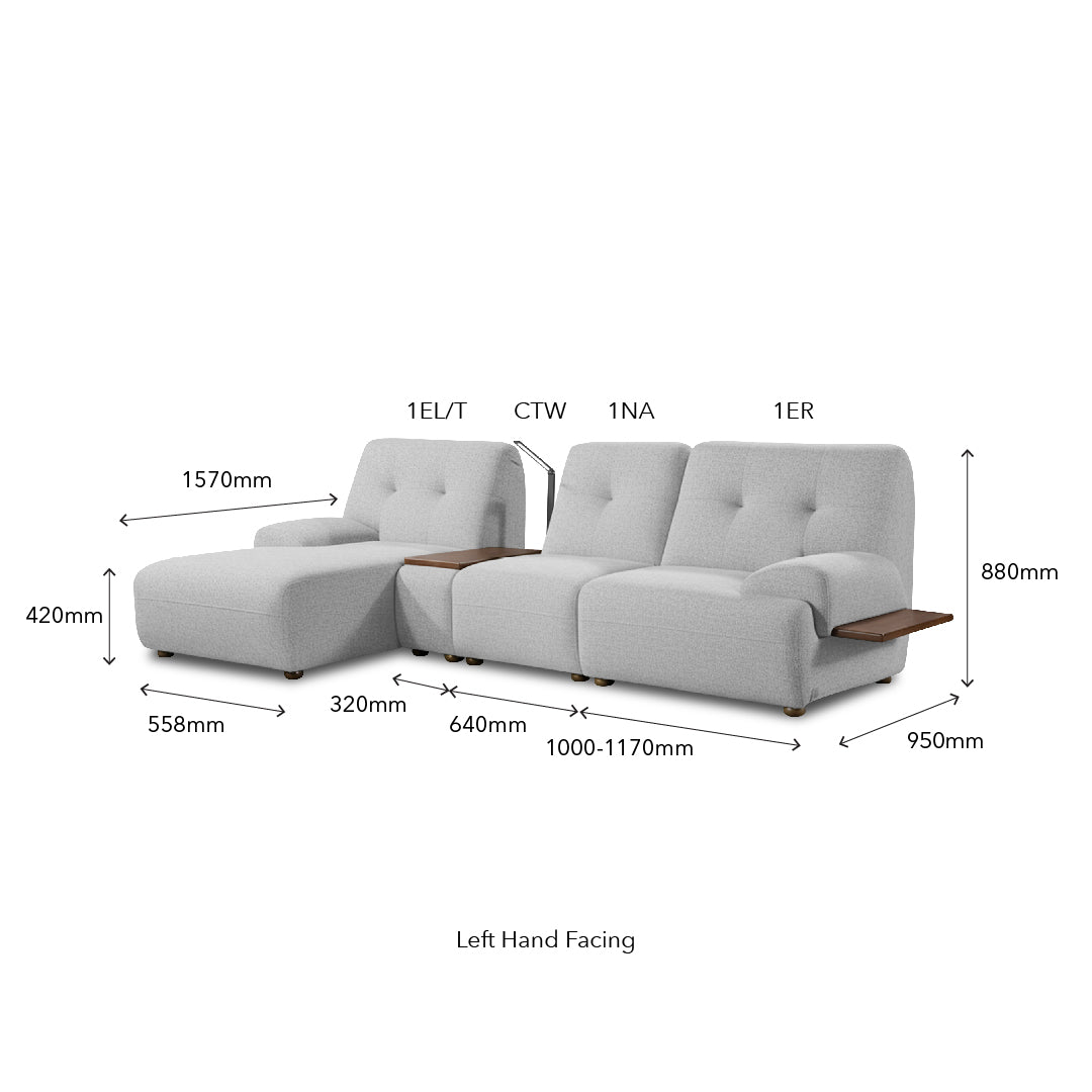COEY L Shape Sofa with Console Table Pastel Grey
