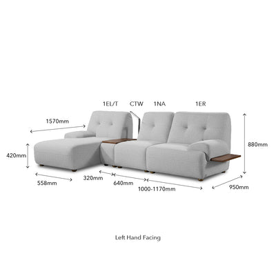 COEY L Shape Sofa with Console Table Pastel Grey