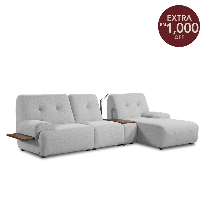 COEY L Shape Sofa with Console Table Pastel Grey