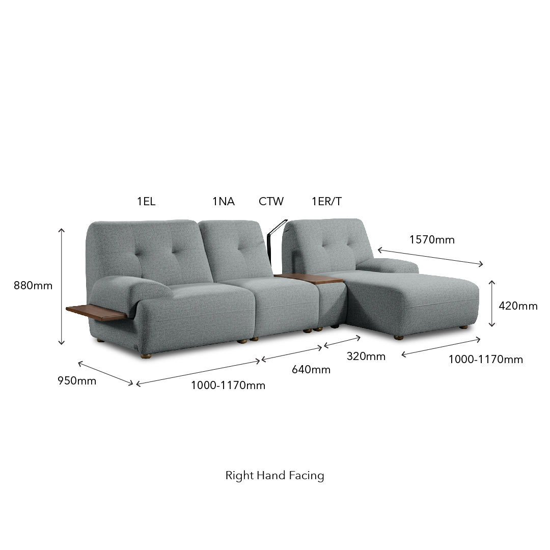 COEY L Shape Sofa with Console Table Dark Slate Grey