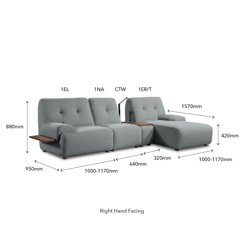 COEY L Shape Sofa with Console Table Dark Slate Grey