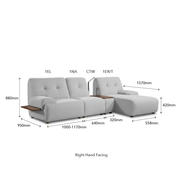 COEY L Shape Sofa with Console Table Pastel Grey