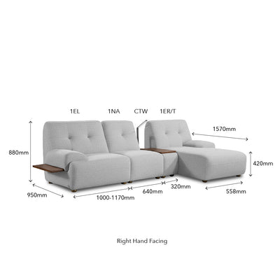 COEY L Shape Sofa with Console Table Pastel Grey