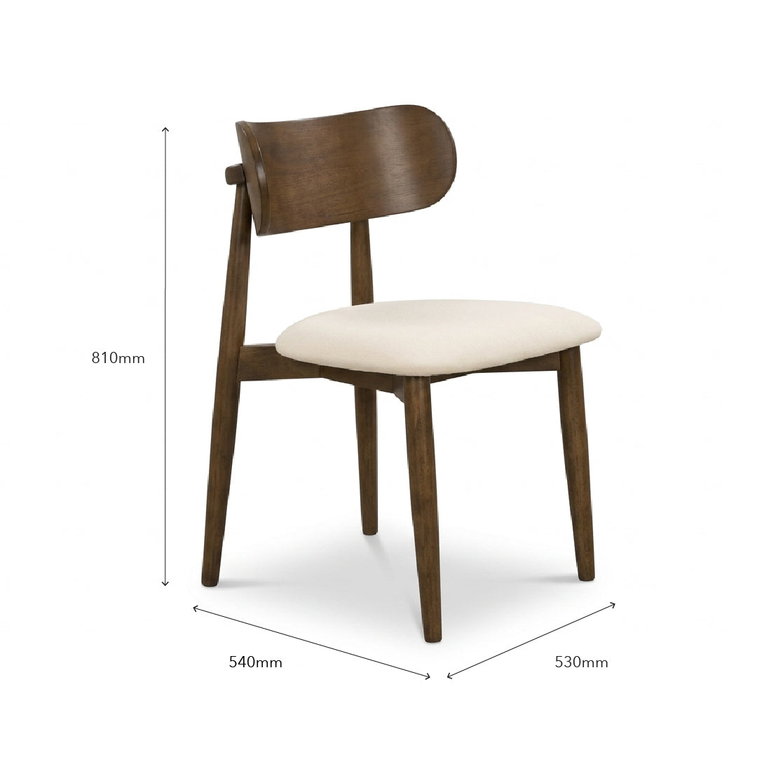 A wooden dining chair with a curved backrest and cream upholstered seat, shown with dimension lines and labels indicating 810mm height, 540mm width, and 530mm depth on a white background.