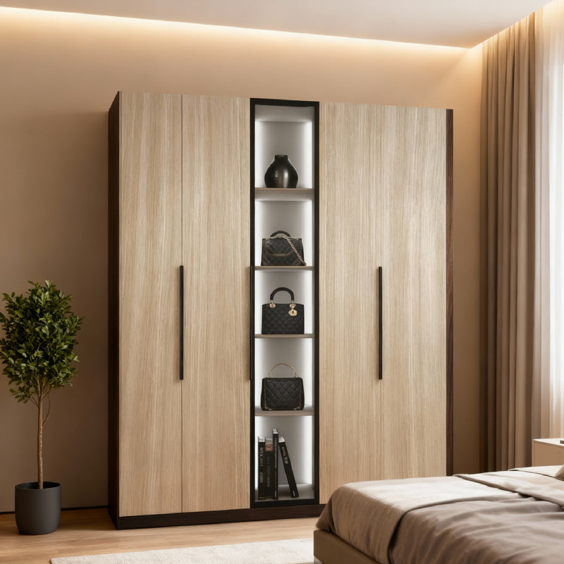 EDOX 4 Door with Middle Glass Panel Wardrobe