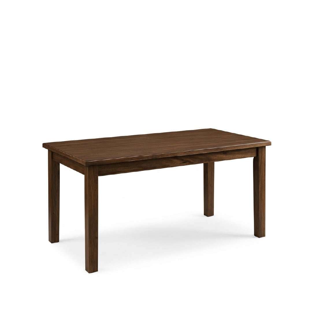 A rectangular wooden dining table with a medium-to-dark brown finish and four straight legs, shown on a clean white background.