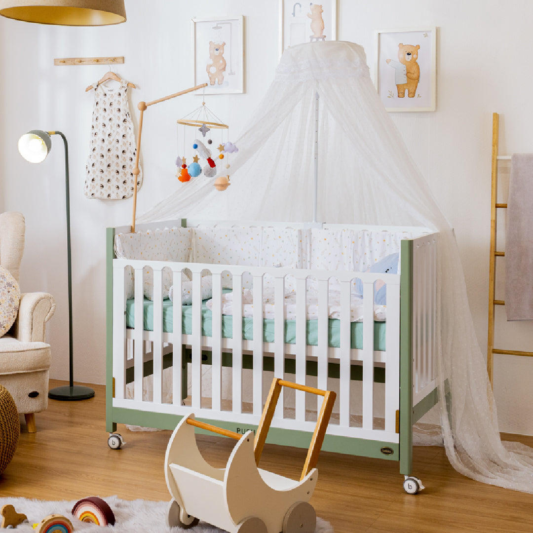 FUNBIES Jordon Baby Cot Set with Bed Guard Baby Cream