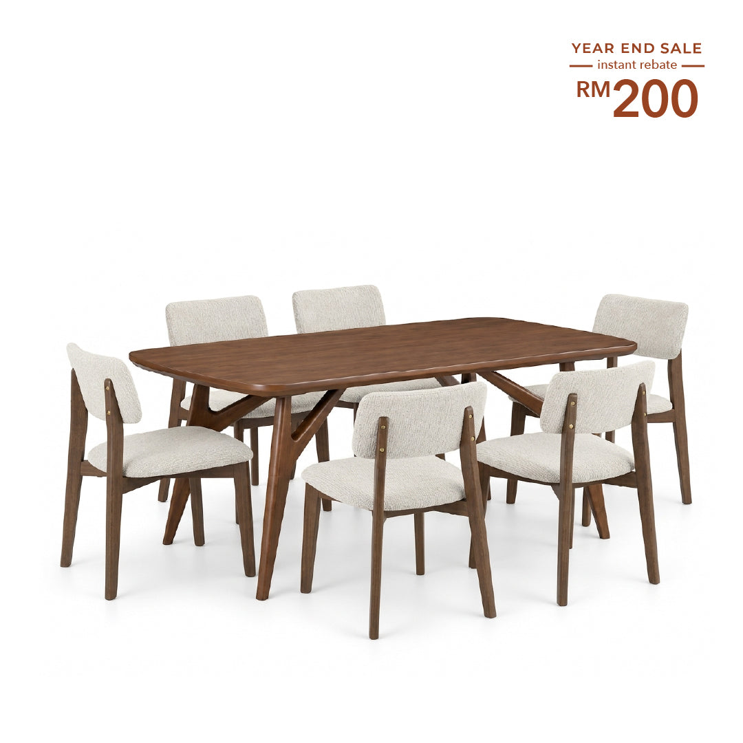 FINLEY Wood Dining Set Light Beige