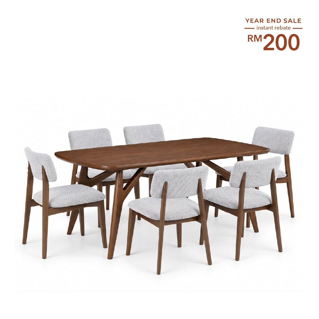 FINLEY Wood Dining Set Light Grey
