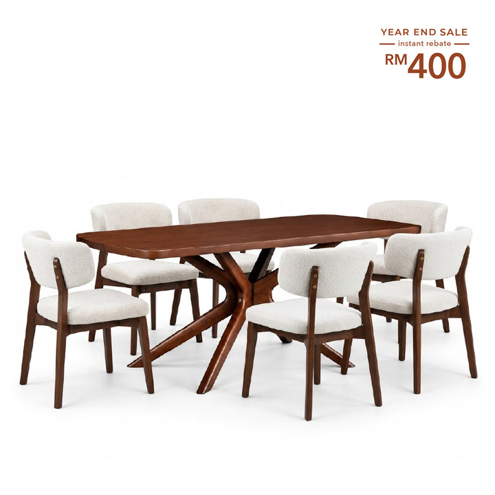 FINNICK Wood Dining Set Light Beige