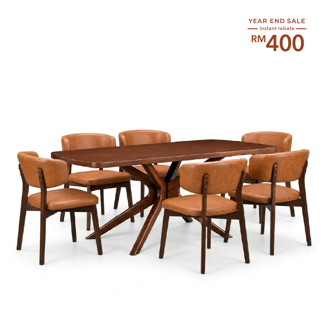 FINNICK Wood Dining Set Light Brown
